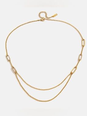 18K Gold Plated Paperclip Link Layered Chain Necklace